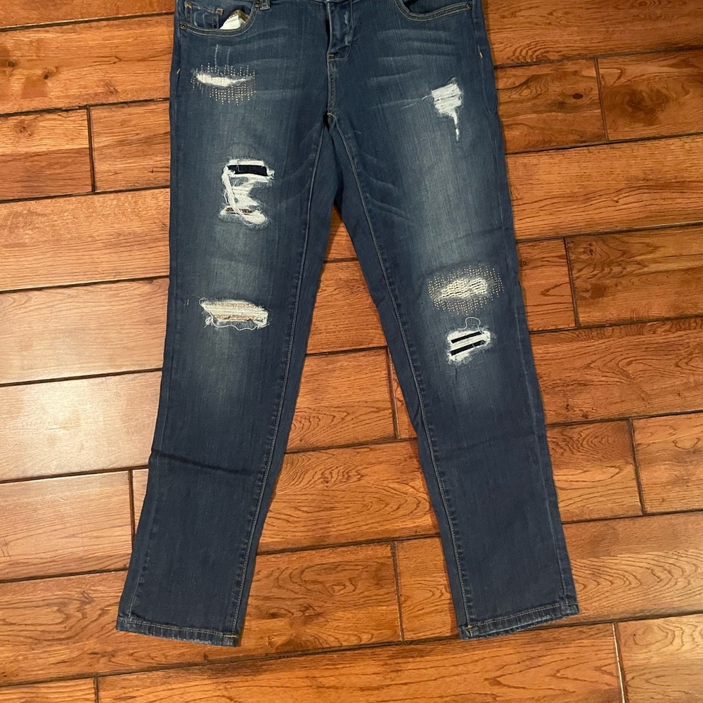 Soho New York & Company Distressed Dark Blue Women's Straight Leg Jeans